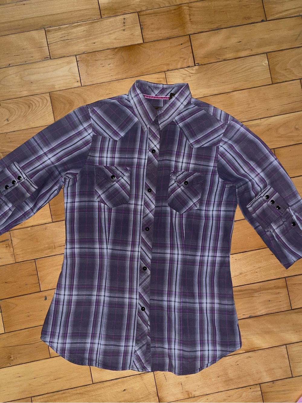 Roper Gray and Purple Plaid Pearl-Snap Shirt